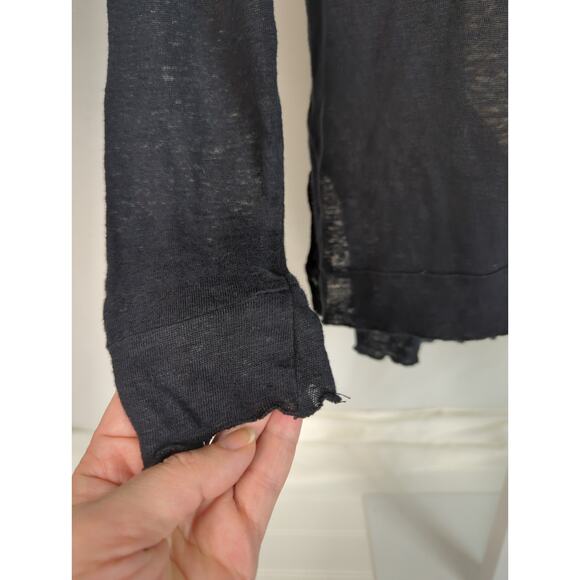 CHASER Linen Cutout Back Long Sleeve Black Top Small - Picture 5 of 9